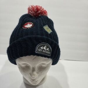 Canada Weather gear Navy Blue Kids Beanie with Red Pom Pom Sz.8-20